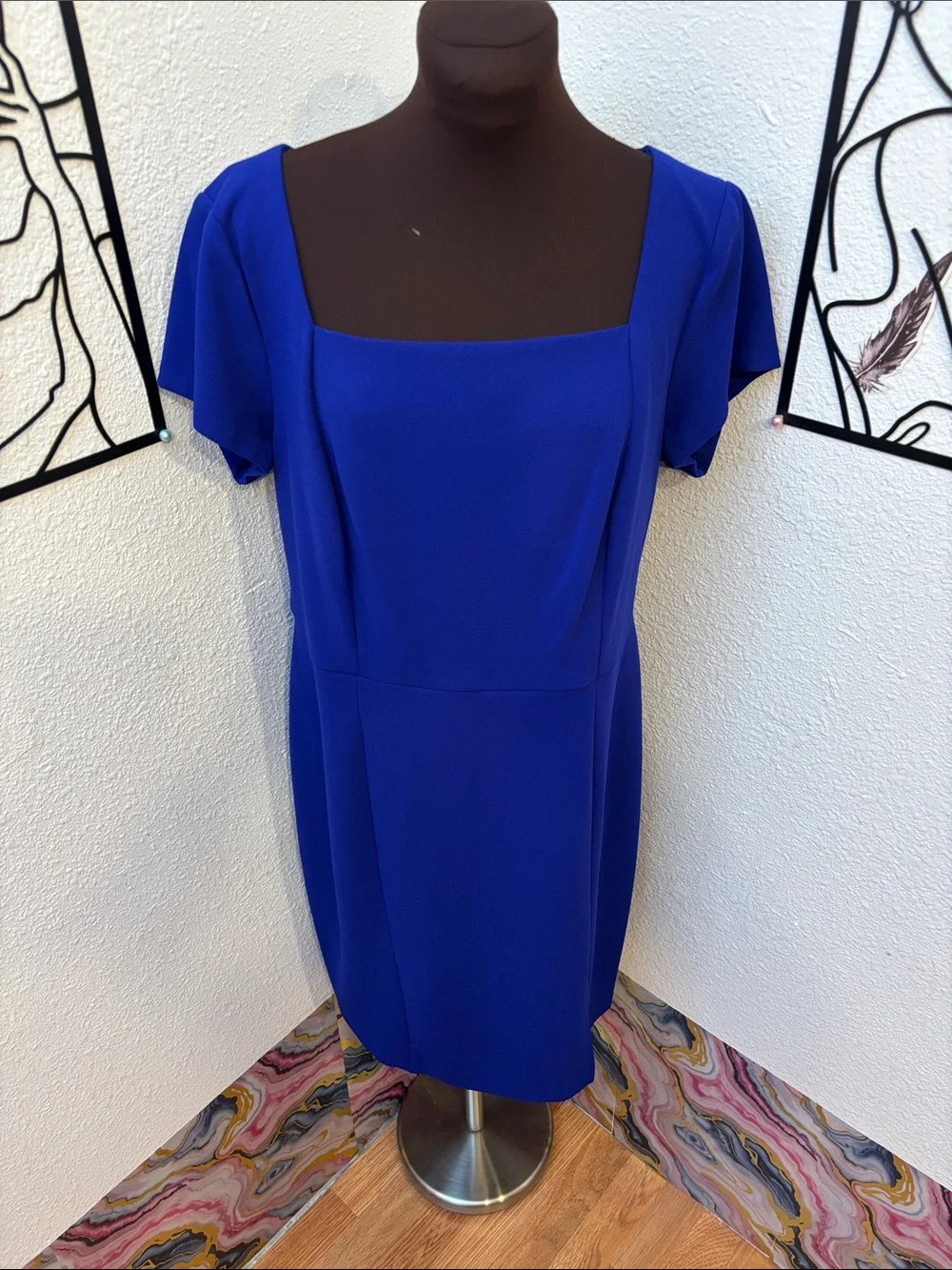 Connected Apparel Vibrant Royal Blue Square-Neck Midi Dress Size 16